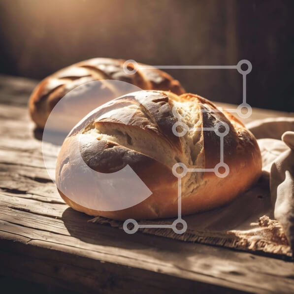 Σετ των 2 Intra Συλλεκτικό Ξύλινο Παζλ Plywood  4mm - Φρεσκοψημένα καρβέλια ψωμιού σε ξύλινο τραπέζι Σε Ξύλινο Κουτί - Διαστάσεις: 10x10 cm – 25 κομμάτια