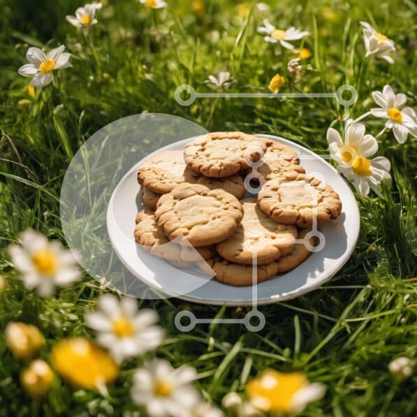 Σετ των 2 Intra Συλλεκτικό Ξύλινο Παζλ Plywood  4mm - Πιάτο με μπισκότα σε μαργαρίτες σε ένα χορταριασμένο χωράφι Σε Ξύλινο Κουτί - Διαστάσεις: 10x10 cm – 25 κομμάτια