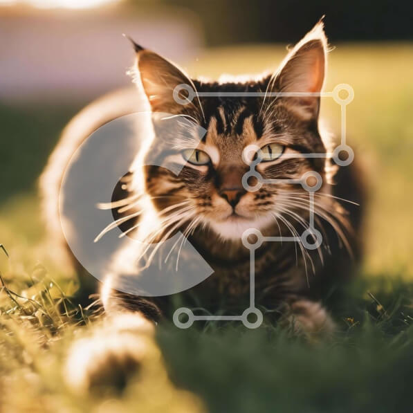 Intra Συλλεκτικό Ξύλινο Παζλ Plywood  4mm - Περίεργη τιγρέ γάτα που ξαπλώνει στο γρασίδι Σε Ξύλινο Κουτί - Διαστάσεις: 10x10 cm – 25 κομμάτια