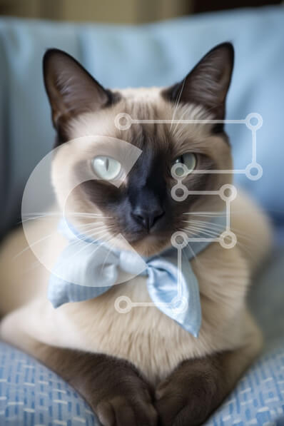 Σετ των 2 Intra Συλλεκτικό Ξύλινο Παζλ Plywood  4mm - Γάτα Σιάμ με μπλε παπιγιόν στον καναπέ Σε Ξύλινο Κουτί - Διαστάσεις: 10x10 cm – 25 κομμάτια