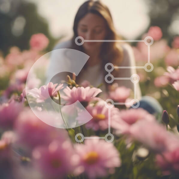 Intra Συλλεκτικό Ξύλινο Παζλ Plywood  4mm - Γυναίκα που διαλογίζεται σε ένα πεδίο με ροζ λουλούδια Σε Ξύλινο Κουτί - Διαστάσεις: 10x10 cm – 25 κομμάτια