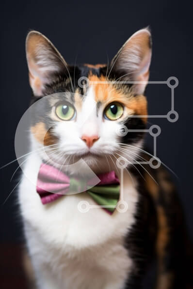 Σετ των 2 Intra Συλλεκτικό Ξύλινο Παζλ Plywood  4mm - Γάτα που φορά ένα πολύχρωμο παπιγιόν και κοιτάζει την κάμερα Σε Ξύλινο Κουτί - Διαστάσεις: 10x10 cm – 25 κομμάτια