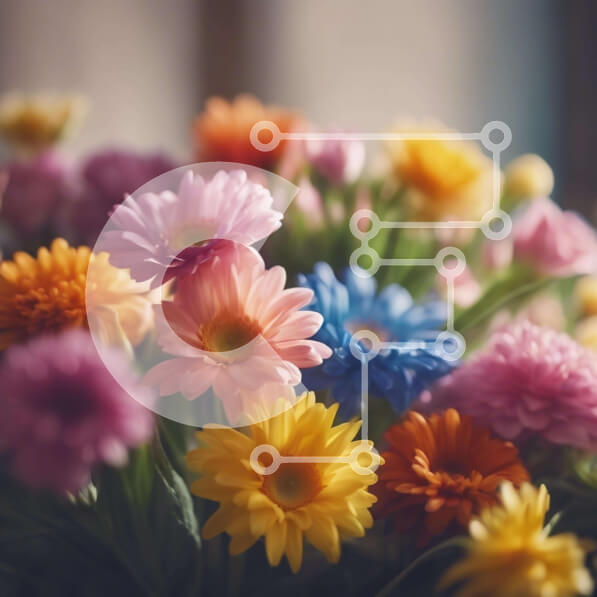 Intra Συλλεκτικό Ξύλινο Παζλ Plywood  4mm - Πολύχρωμο μπουκέτο λουλουδιών με μαργαρίτες, ζέρμπερες και γαρύφαλλα Σε Ξύλινο Κουτί - Διαστάσεις: 10x10 cm – 25 κομμάτια