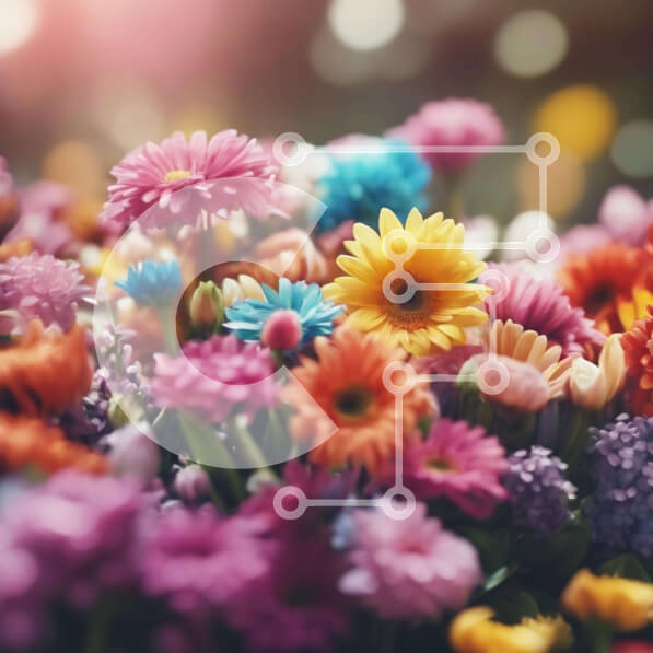 Intra Συλλεκτικό Ξύλινο Παζλ Plywood  4mm - Πολύχρωμο μπουκέτο λουλουδιών σε φωτισμό Bokeh Σε Ξύλινο Κουτί - Διαστάσεις: 10x10 cm – 25 κομμάτια