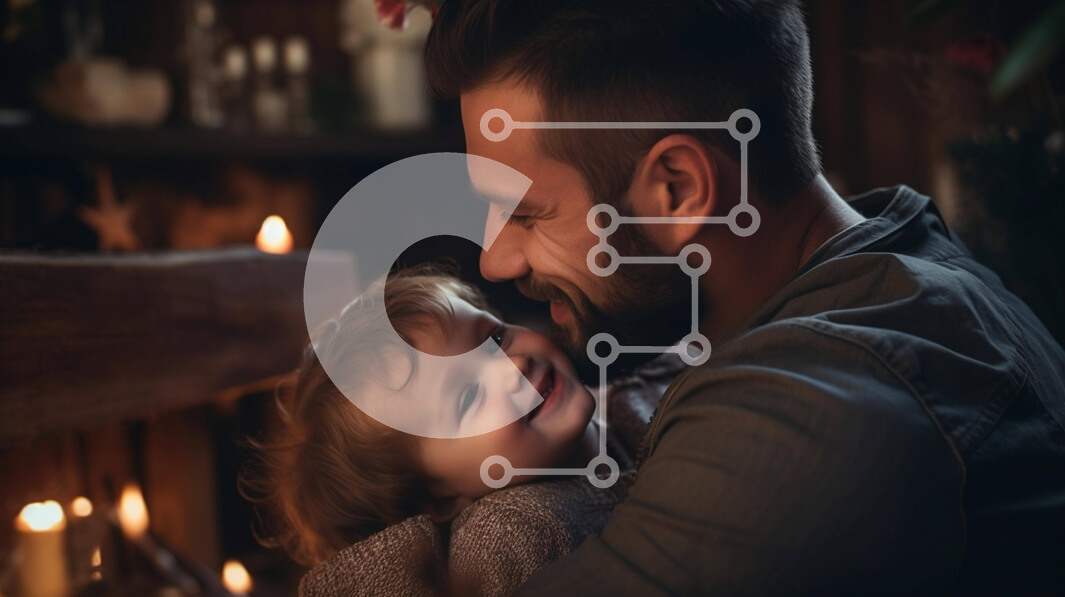 Intra Συλλεκτικό Ξύλινο Παζλ Plywood  4mm - Πατέρας και κόρη που αγκαλιάζονται μπροστά από τα κεριά Σε Ξύλινο Κουτί - Διαστάσεις Puzzle: 10x10 cm – 25 κομμάτια