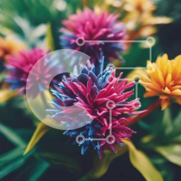 Intra Συλλεκτικό Ξύλινο Παζλ Plywood  4mm - Κοντινό πλάνο πολύχρωμα λουλούδια και πράσινα φύλλα Σε Ξύλινο Κουτί - Διαστάσεις: 10x10 cm – 25 κομμάτια