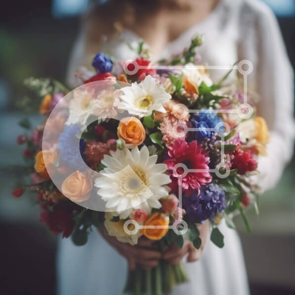 Intra Συλλεκτικό Ξύλινο Παζλ Plywood  4mm - Νύφη που κρατά πολύχρωμη ανθοδέσμη για τη γαμήλια τελετή Σε Ξύλινο Κουτί - Διαστάσεις: 10x10 cm – 25 κομμάτια