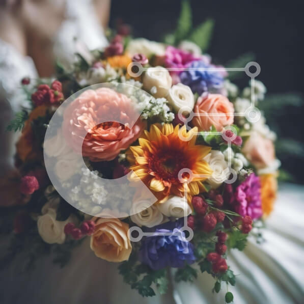 Intra Συλλεκτικό Ξύλινο Παζλ Plywood  4mm - Νύφη με πολύχρωμο μπουκέτο λουλουδιών την ημέρα του γάμου Σε Ξύλινο Κουτί - Διαστάσεις: 10x10 cm – 25 κομμάτια