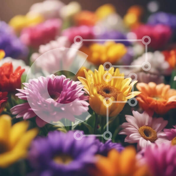 Intra Συλλεκτικό Ξύλινο Παζλ Plywood  4mm - Πολύχρωμο μπουκέτο λουλουδιών σε κίτρινο, πορτοκαλί, κόκκινο και μωβ Σε Ξύλινο Κουτί - Διαστάσεις: 10x10 cm – 25 κομμάτια