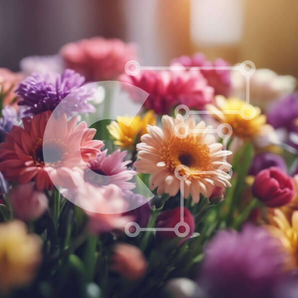 Intra Συλλεκτικό Ξύλινο Παζλ Plywood  4mm - Πολύχρωμο μπουκέτο λουλουδιών σε ροζ, μωβ, κίτρινο και λευκό Σε Ξύλινο Κουτί - Διαστάσεις: 10x10 cm – 25 κομμάτια