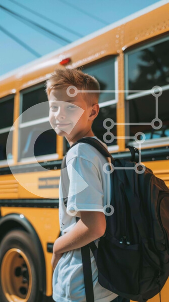 Intra Συλλεκτικό Ξύλινο Παζλ Plywood  4mm - Νεαρό αγόρι και σχολικό λεωφορείο με οχήματα Σε Ξύλινο Κουτί - Διαστάσεις Puzzle: 10x10 cm – 25 κομμάτια