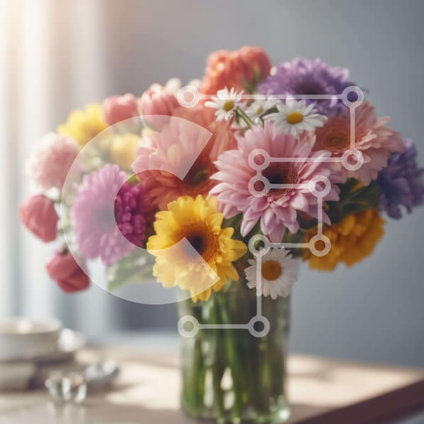 Σετ των 2 Intra Συλλεκτικό Ξύλινο Παζλ Plywood  4mm - Πολύχρωμη ανθοσυνθέσεις σε γυάλινο βάζο στο τραπέζι Σε Ξύλινο Κουτί - Διαστάσεις: 10x10 cm – 25 κομμάτια