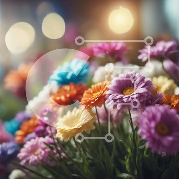 Σετ των 2 Intra Συλλεκτικό Ξύλινο Παζλ Plywood  4mm - Πολύχρωμο μπουκέτο λουλουδιών με φωτισμό Bokeh Σε Ξύλινο Κουτί - Διαστάσεις: 10x10 cm – 25 κομμάτια