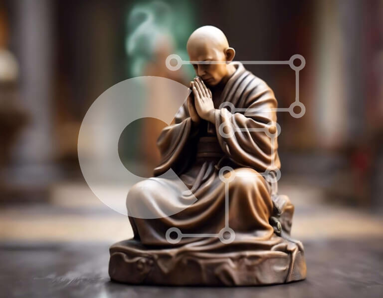 Intra Συλλεκτικό Ξύλινο Παζλ Plywood  4mm - Βουδιστικό άγαλμα μοναχού σε διαλογισμό Σε Ξύλινο Κουτί - Διαστάσεις Puzzle: 10x10 cm – 25 κομμάτια