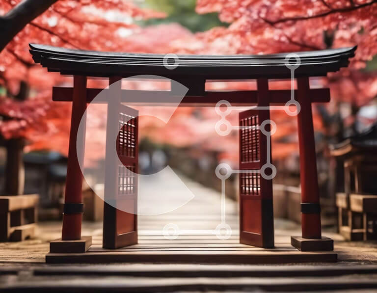 Intra Συλλεκτικό Ξύλινο Παζλ Plywood  4mm - Κόκκινη είσοδος πύλης Tori στον ιαπωνικό κήπο Σε Ξύλινο Κουτί - Διαστάσεις Puzzle: 10x10 cm – 25 κομμάτια