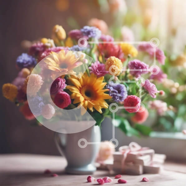 Intra Συλλεκτικό Ξύλινο Παζλ Plywood  4mm - Πολύχρωμο μπουκέτο λουλουδιών και δώρα για ειδική περίσταση Σε Ξύλινο Κουτί - Διαστάσεις: 10x10 cm – 25 κομμάτια