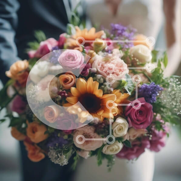 Intra Συλλεκτικό Ξύλινο Παζλ Plywood  4mm - Γαμήλιο ζεύγος που κρατά μια πολύχρωμη ανθοδέσμη Σε Ξύλινο Κουτί - Διαστάσεις: 10x10 cm – 25 κομμάτια