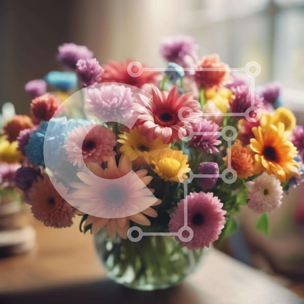 Intra Συλλεκτικό Ξύλινο Παζλ Plywood  4mm - Πολύχρωμα λουλούδια σε γυάλινο βάζο σε ξύλινο τραπέζι Σε Ξύλινο Κουτί - Διαστάσεις: 10x10 cm – 25 κομμάτια