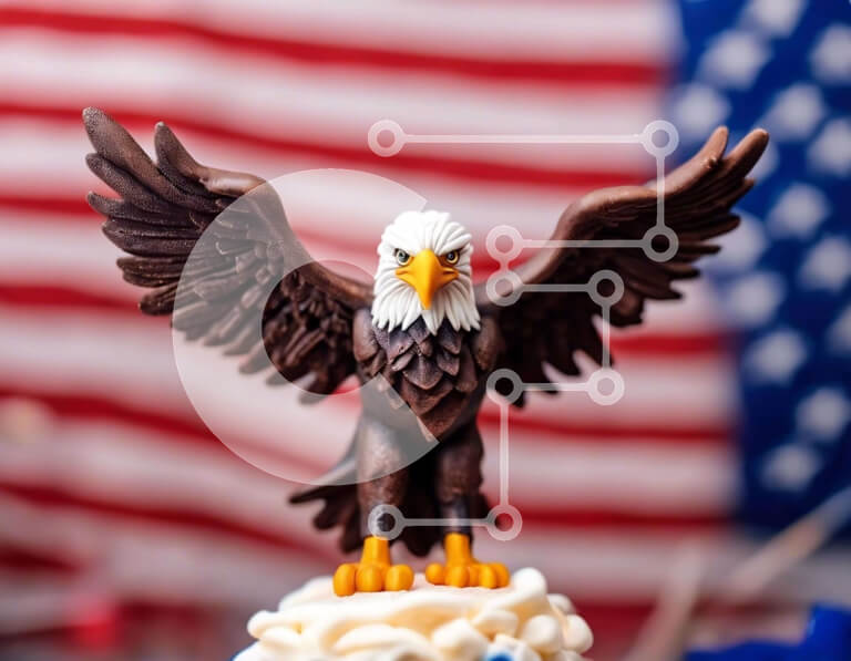 Intra Συλλεκτικό Ξύλινο Παζλ Plywood  4mm - Πατριωτική τούρτα με ειδώλιο αετού και αμερικανική σημαία Σε Ξύλινο Κουτί - Διαστάσεις: 10x10 cm – 25 κομμάτια
