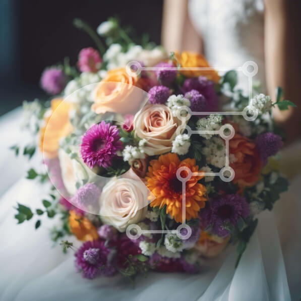 Intra Συλλεκτικό Ξύλινο Παζλ Plywood  4mm - Νύφη που κρατά πολύχρωμη ανθοδέσμη στο νυφικό Σε Ξύλινο Κουτί - Διαστάσεις Puzzle: 10x10 cm – 25 κομμάτια