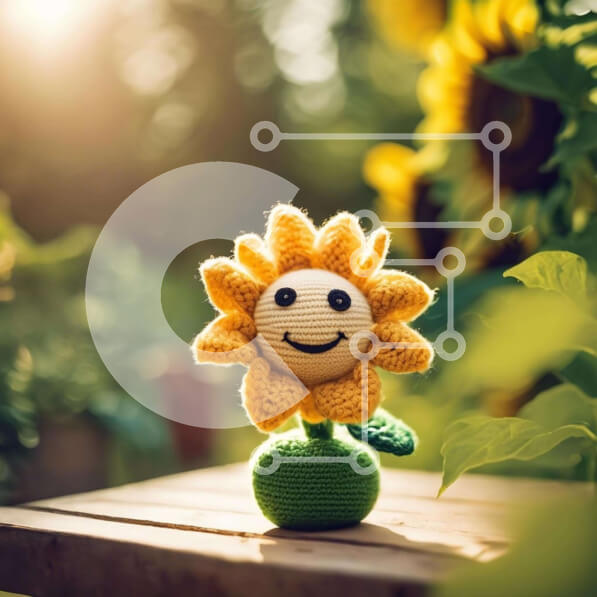 Intra Συλλεκτικό Ξύλινο Παζλ Plywood  4mm - Παιχνίδι ηλίανθου με κροσέ σε σκηνικό της φύσης Σε Ξύλινο Κουτί - Διαστάσεις: 10x10 cm – 25 κομμάτια