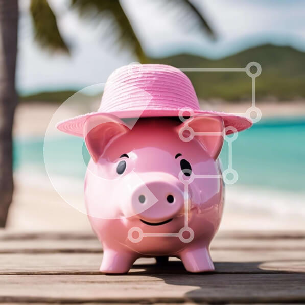 Intra Συλλεκτικό Ξύλινο Παζλ Plywood  4mm - Ροζ κουμπαράς στην παραλία Σε Ξύλινο Κουτί - Διαστάσεις Puzzle: 10x10 cm – 25 κομμάτια