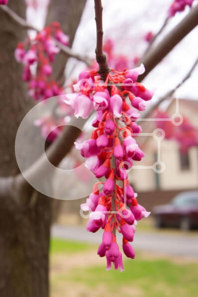 Σετ των 2 Intra Συλλεκτικό Ξύλινο Παζλ Plywood  4mm - Δέντρο με ροζ λουλούδια και παρκαρισμένα αυτοκίνητα Σε Ξύλινο Κουτί - Διαστάσεις: 10x10 cm – 25 κομμάτια