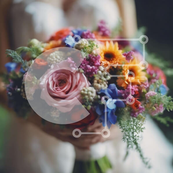 Σετ των 2 Intra Συλλεκτικό Ξύλινο Παζλ Plywood  4mm - Πολύχρωμη γαμήλια ανθοδέσμη στα χέρια της νύφης Σε Ξύλινο Κουτί - Διαστάσεις: 10x10 cm – 25 κομμάτια