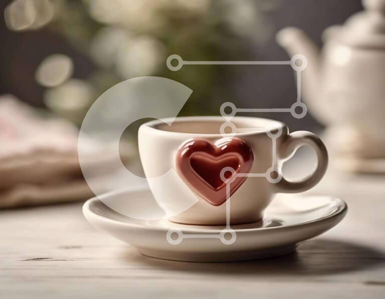 Σετ των 2 Intra Συλλεκτικό Ξύλινο Παζλ Plywood  4mm - Λευκό φλιτζάνι καφέ με σχέδιο σε σχήμα καρδιάς Σε Ξύλινο Κουτί - Διαστάσεις: 10x10 cm – 25 κομμάτια