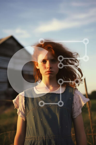 Intra Συλλεκτικό Ξύλινο Παζλ Plywood  4mm - Νεαρό κορίτσι που στέκεται μπροστά από την παλιά σιταποθήκη Σε Ξύλινο Κουτί - Διαστάσεις Puzzle: 10x10 cm – 25 κομμάτια