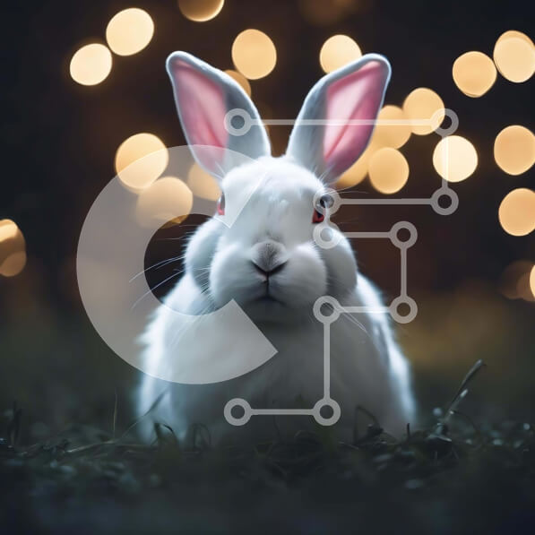 Intra Συλλεκτικό Ξύλινο Παζλ Plywood  4mm - Λευκό κουνέλι στο γρασίδι με τα φώτα Σε Ξύλινο Κουτί - Διαστάσεις: 10x10 cm – 25 κομμάτια