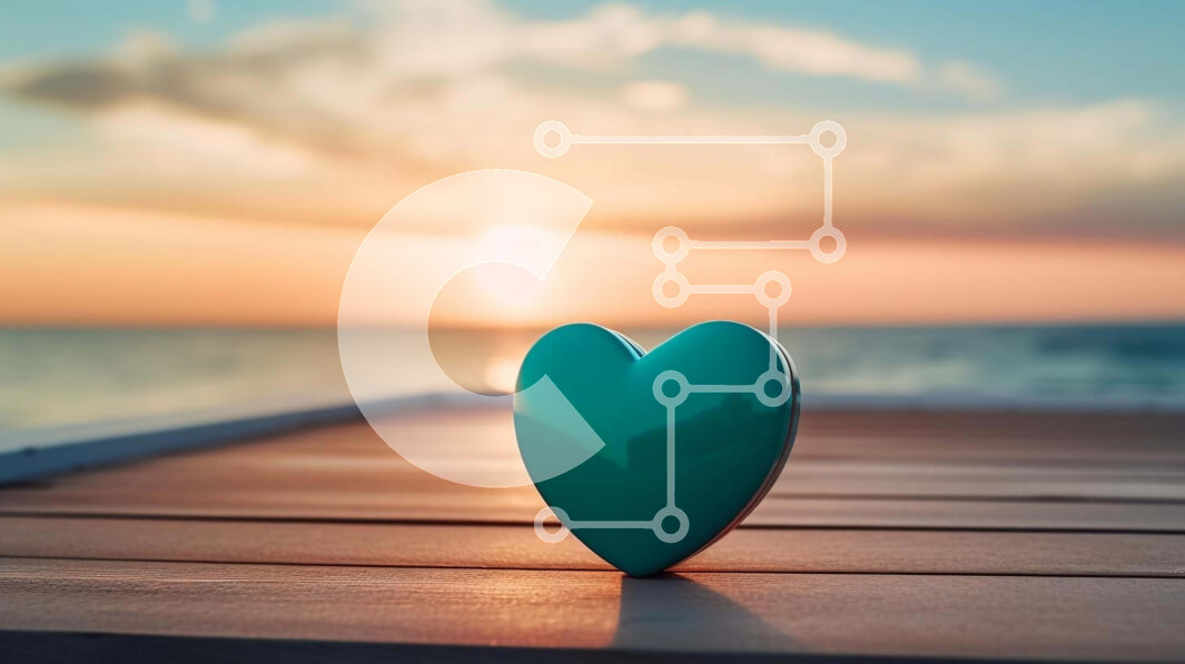 Intra Συλλεκτικό Ξύλινο Παζλ Plywood  4mm - Πράσινο αντικείμενο σε σχήμα καρδιάς δίπλα στον ωκεανό στο ηλιοβασίλεμα Σε Ξύλινο Κουτί - Διαστάσεις: 10x10 cm – 25 κομμάτια