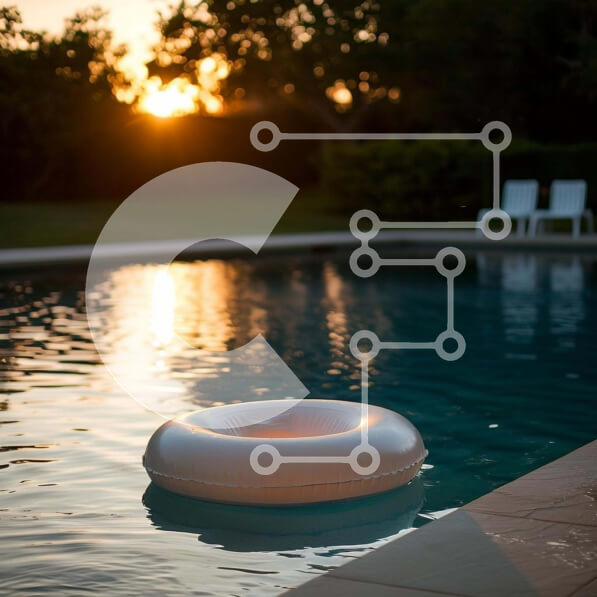 Intra Συλλεκτικό Ξύλινο Παζλ Plywood  4mm - Σκηνή χαλάρωσης πισίνας στο ηλιοβασίλεμα Σε Ξύλινο Κουτί - Διαστάσεις Puzzle: 10x10 cm – 25 κομμάτια