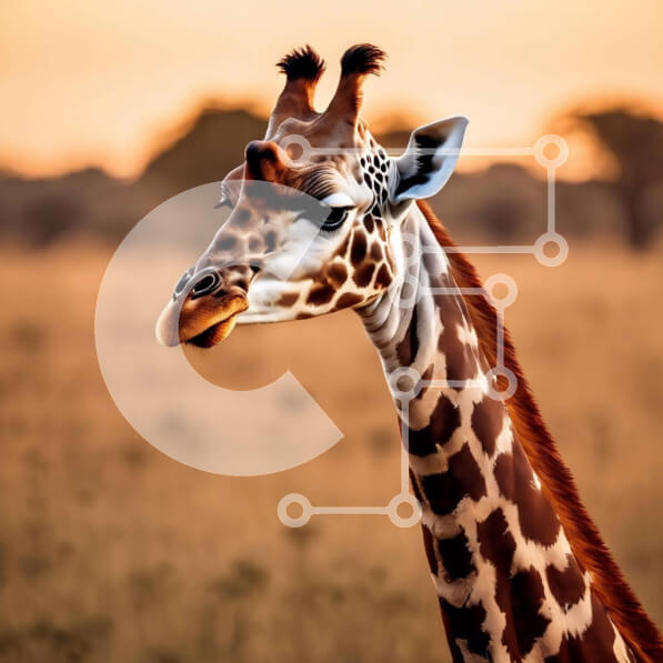 Intra Συλλεκτικό Ξύλινο Παζλ Plywood  4mm - Καμηλοπάρδαλη στο λιβάδι στο ηλιοβασίλεμα Σε Ξύλινο Κουτί - Διαστάσεις: 10x10 cm – 25 κομμάτια