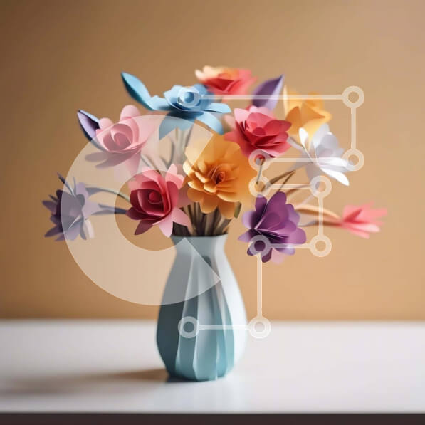 Intra Συλλεκτικό Ξύλινο Παζλ Plywood  4mm - Μπλε βάζο με πολύχρωμα χάρτινα λουλούδια Σε Ξύλινο Κουτί - Διαστάσεις Puzzle: 10x10 cm – 25 κομμάτια