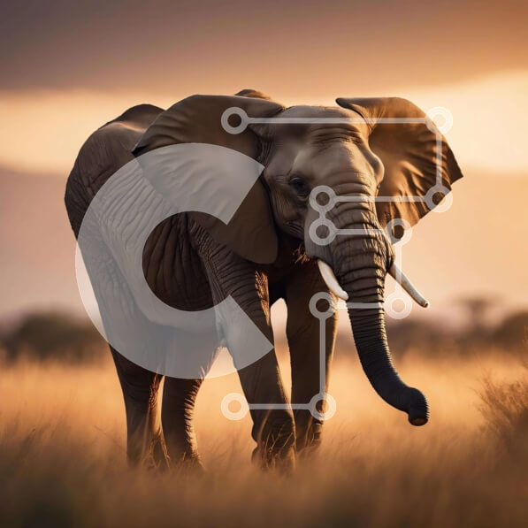 Intra Συλλεκτικό Ξύλινο Παζλ Plywood  4mm - Ελέφαντας στο γρασίδι στο ηλιοβασίλεμα Σε Ξύλινο Κουτί - Διαστάσεις: 10x10 cm – 25 κομμάτια