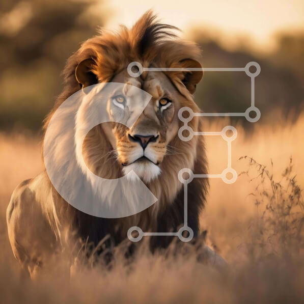 Intra Συλλεκτικό Ξύλινο Παζλ Plywood  4mm - Λιοντάρι στα λιβάδια με άλλα αφρικανικά άγρια ​​ζώα Σε Ξύλινο Κουτί - Διαστάσεις: 10x10 cm – 25 κομμάτια