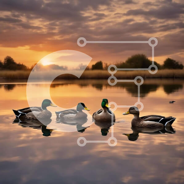 Intra Συλλεκτικό Ξύλινο Παζλ Plywood  4mm - Πάπιες που κολυμπούν στο ηλιοβασίλεμα Σε Ξύλινο Κουτί - Διαστάσεις: 10x10 cm – 25 κομμάτια