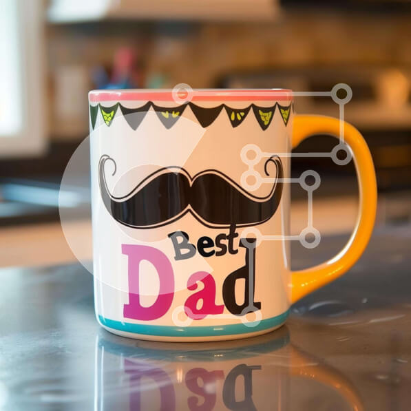 Intra Συλλεκτικό Ξύλινο Παζλ Plywood  4mm - Πολύχρωμη κούπα καφέ με μουστάκι και "καλύτερος μπαμπάς" Σε Ξύλινο Κουτί - Διαστάσεις Puzzle: 10x10 cm – 25 κομμάτια