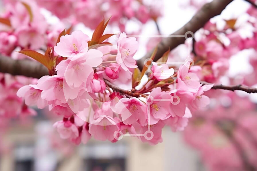 Intra Συλλεκτικό Ξύλινο Παζλ Plywood  4mm - Pink Cherry Blossom Tree by the Street Σε Ξύλινο Κουτί - Διαστάσεις: 10x10 cm – 25 κομμάτια