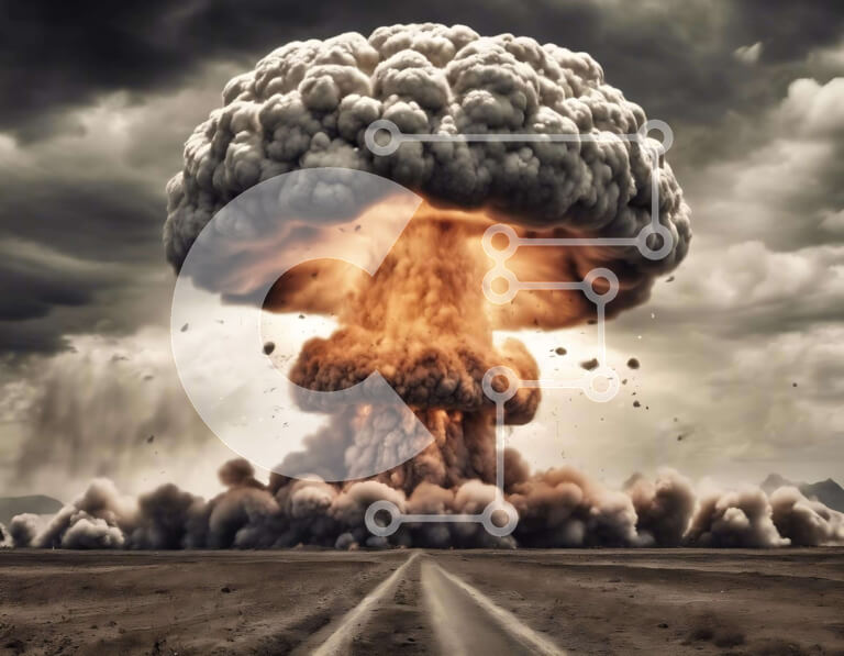 Intra Συλλεκτικό Ξύλινο Παζλ Plywood  4mm - Πυρηνική έκρηξη σε ένα κενό πεδίο Σε Ξύλινο Κουτί - Διαστάσεις: 10x10 cm – 25 κομμάτια