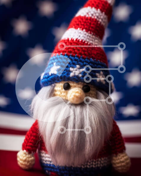 Intra Συλλεκτικό Ξύλινο Παζλ Plywood  4mm - Κροσέ στοιχειό με πατριωτική ενδυμασία με φόντο την αμερικανική σημαία Σε Ξύλινο Κουτί - Διαστάσεις: 10x10 cm – 25 κομμάτια