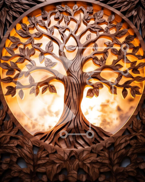 Intra Συλλεκτικό Ξύλινο Παζλ Plywood  4mm - Περίτεχνα σκαλισμένο ξύλινο γλυπτό δέντρου της ζωής Σε Ξύλινο Κουτί - Διαστάσεις Puzzle: 10x10 cm – 25 κομμάτια