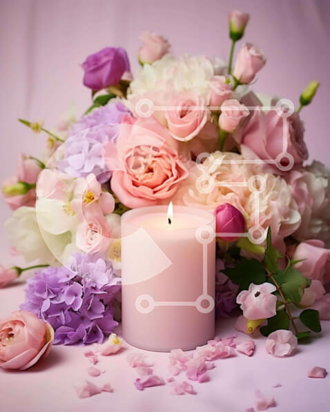 Intra Συλλεκτικό Ξύλινο Παζλ Plywood  4mm - Ανάποδα μπουκέτο κεριών με ροζ, μωβ και λευκά λουλούδια Σε Ξύλινο Κουτί - Διαστάσεις Puzzle: 10x10 cm – 25 κομμάτια