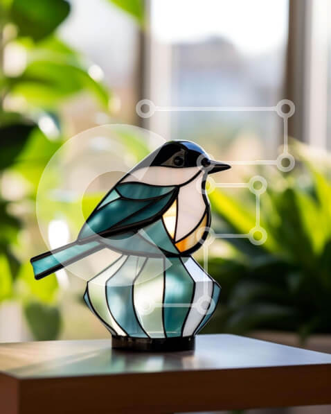 Intra Συλλεκτικό Ξύλινο Παζλ Plywood  4mm - Βιτρό πουλί στο τραπέζι Σε Ξύλινο Κουτί - Διαστάσεις: 10x10 cm – 25 κομμάτια