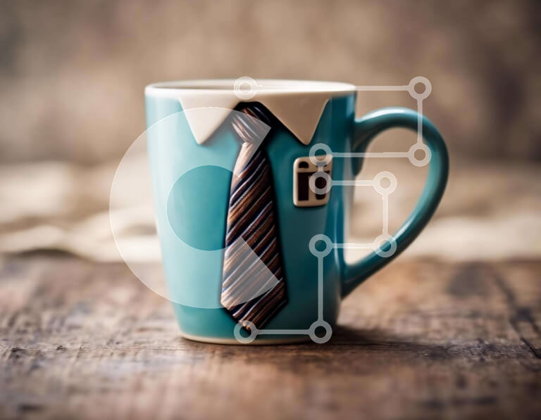 Intra Συλλεκτικό Ξύλινο Παζλ Plywood  4mm - Μπλε κούπα καφέ με περίτεχνα σχεδιασμένη γραβάτα σε ξύλινο τραπέζι Σε Ξύλινο Κουτί - Διαστάσεις: 10x10 cm – 25 κομμάτια