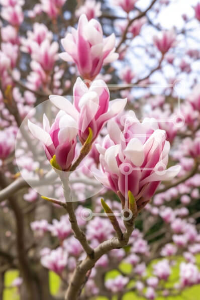 Σετ των 2 Intra Συλλεκτικό Ξύλινο Παζλ Plywood  4mm - Ροζ και άσπρο δέντρο μανόλιας στην ανοιξιάτικη άνθιση Σε Ξύλινο Κουτί - Διαστάσεις: 10x10 cm – 25 κομμάτια