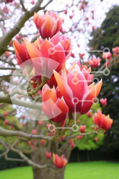 Σετ των 2 Intra Συλλεκτικό Ξύλινο Παζλ Plywood  4mm - Δέντρο με τα ζωντανά κόκκινα λουλούδια την άνοιξη Σε Ξύλινο Κουτί - Διαστάσεις: 10x10 cm – 25 κομμάτια