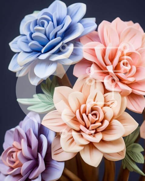 Intra Συλλεκτικό Ξύλινο Παζλ Plywood  4mm - Μπουκέτο τεχνητό λουλούδι σε αποχρώσεις του ροζ, του μπλε και του μωβ Σε Ξύλινο Κουτί - Διαστάσεις Puzzle: 10x10 cm – 25 κομμάτια