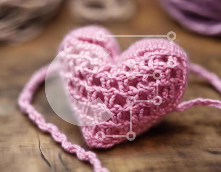 Intra Συλλεκτικό Ξύλινο Παζλ Plywood  4mm - Πλεκτό με κροσέ σε σχήμα καρδιάς σε παλιό ξύλινο τραπέζι Σε Ξύλινο Κουτί - Διαστάσεις: 10x10 cm – 25 κομμάτια